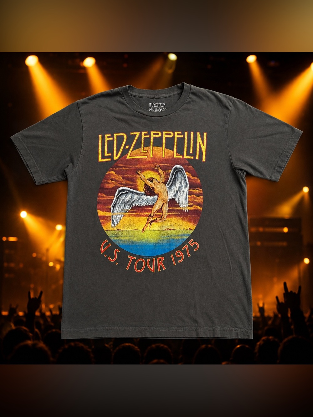 Led Zeppelin U.S. Tour 1975 Graphic Band Tee Gray Medium Rock Shirt